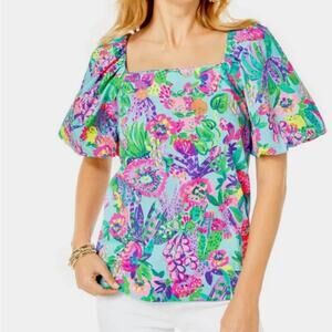 EUC Lilly Pulitzer Lettie Shirt Top size Medium Me and My Zestie Print